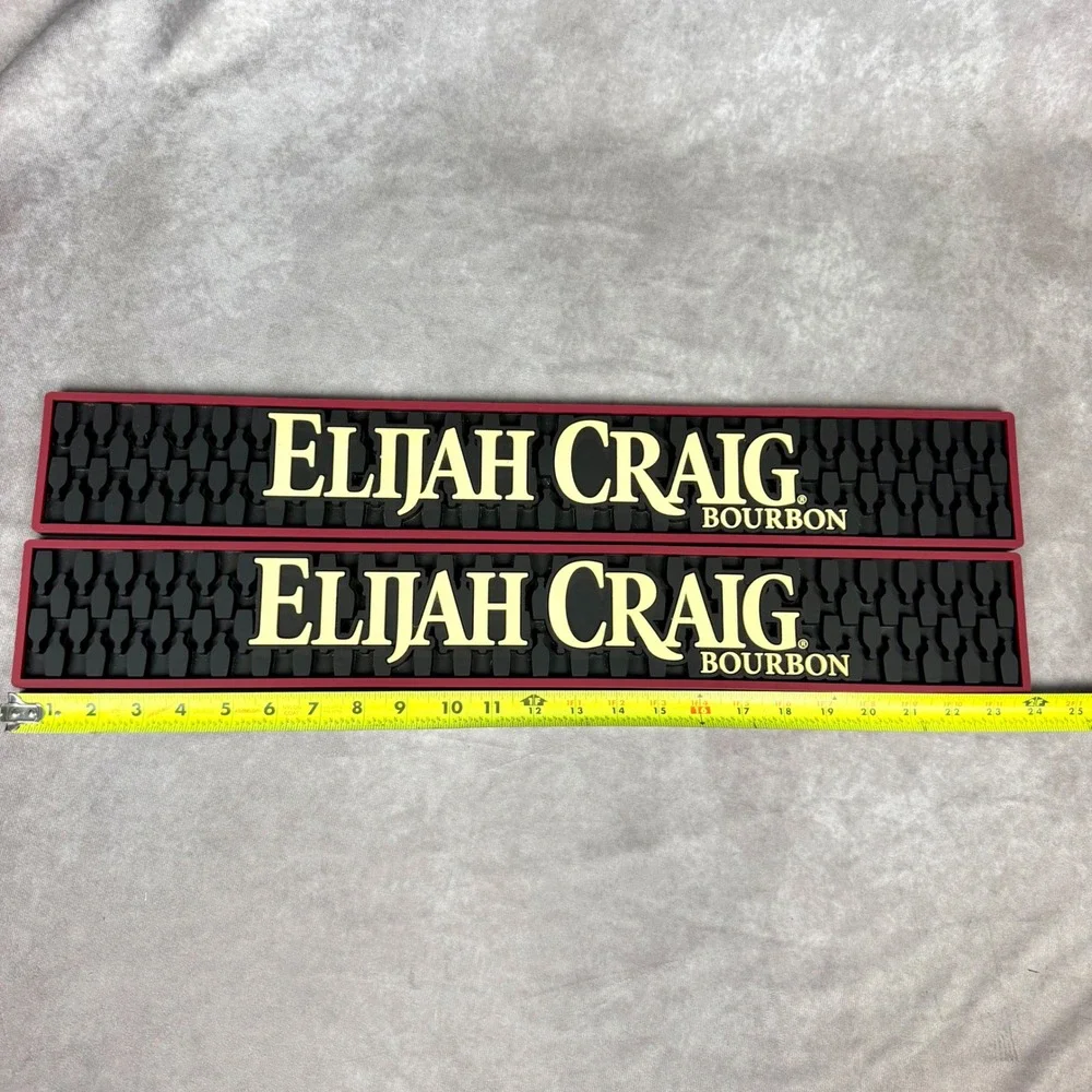 Elijah Craig Bourbon Bar Mats Set of 2 Black Red Rubber Rail Drip Service Mats